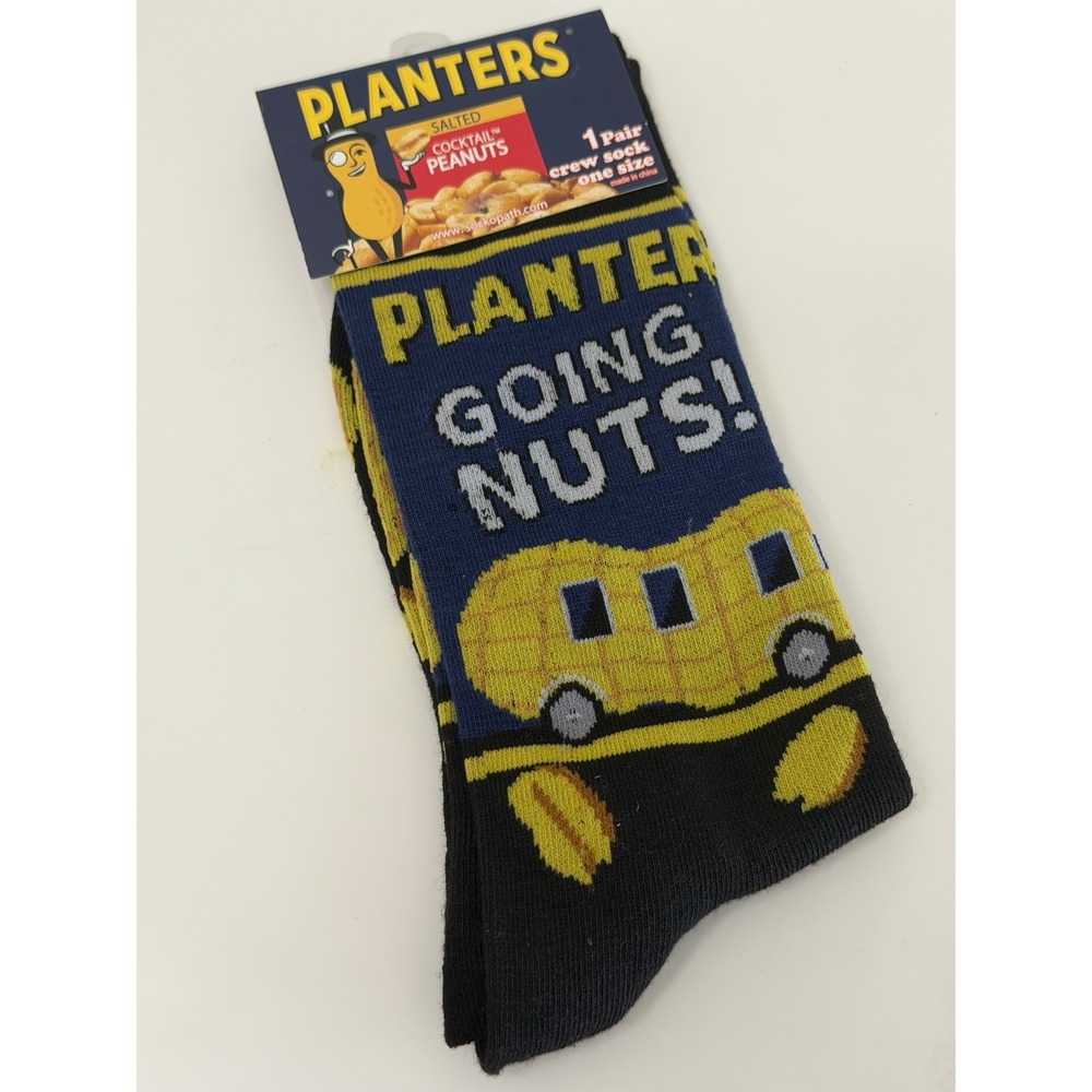 Planters Peanuts Going Nuts Nutmobile Crew Socks Mens 8-12 Womens 9-14